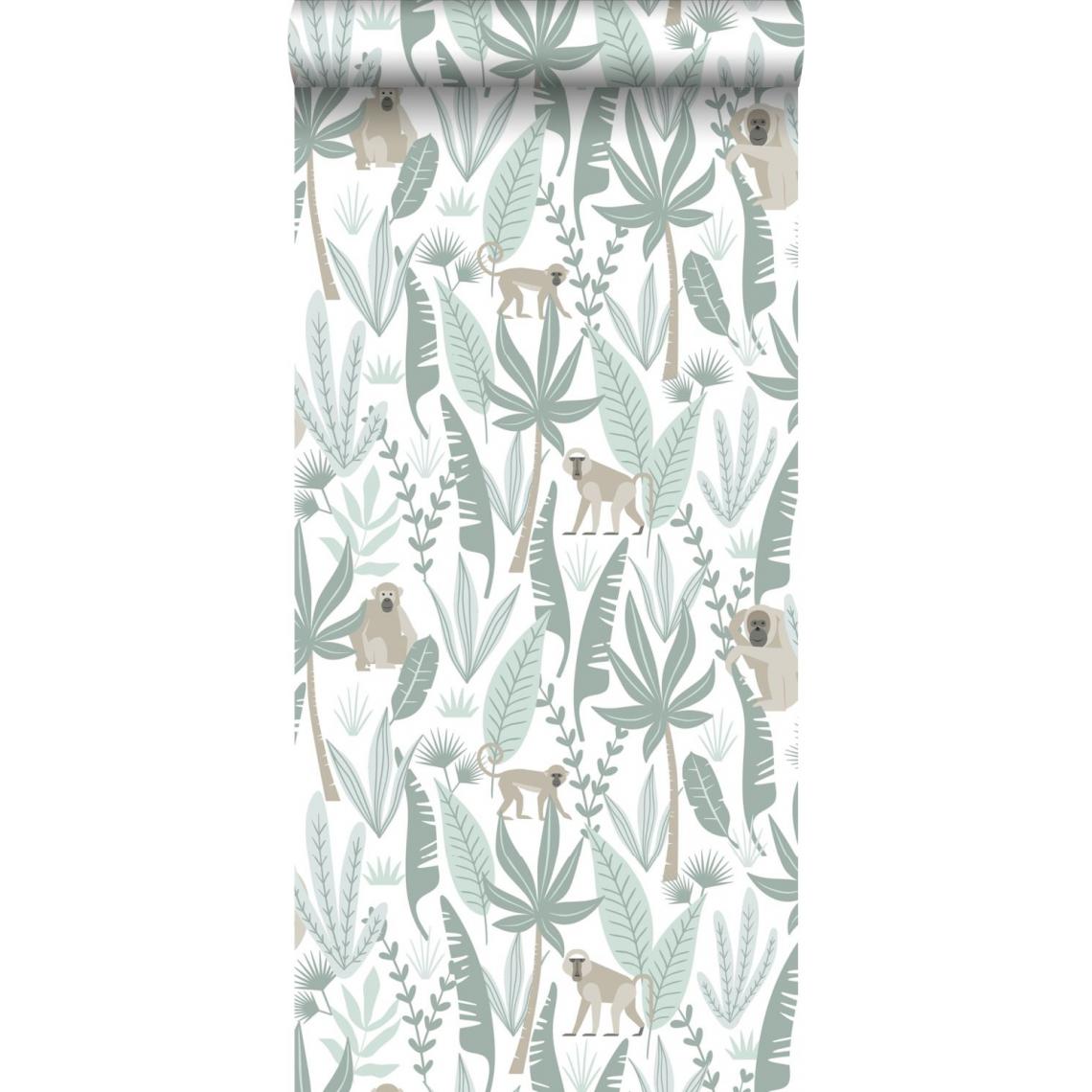 ESTAhome - ESTAhome papier peint singes de la jungle vert menthe - 139071 - 0.53 x 10.05 m - Papier peint