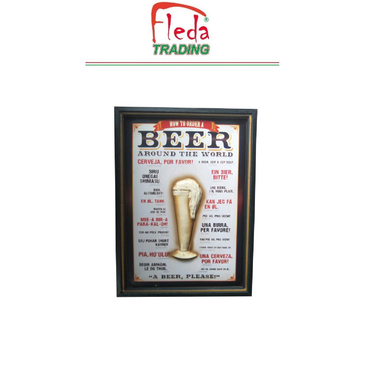 Fleda Trading - Plaque en bois vintage "BEER WORLD" TRÈS CULT. Comment commander de la bière dans le WORLD DIM 54X39 - Plaque de liège
