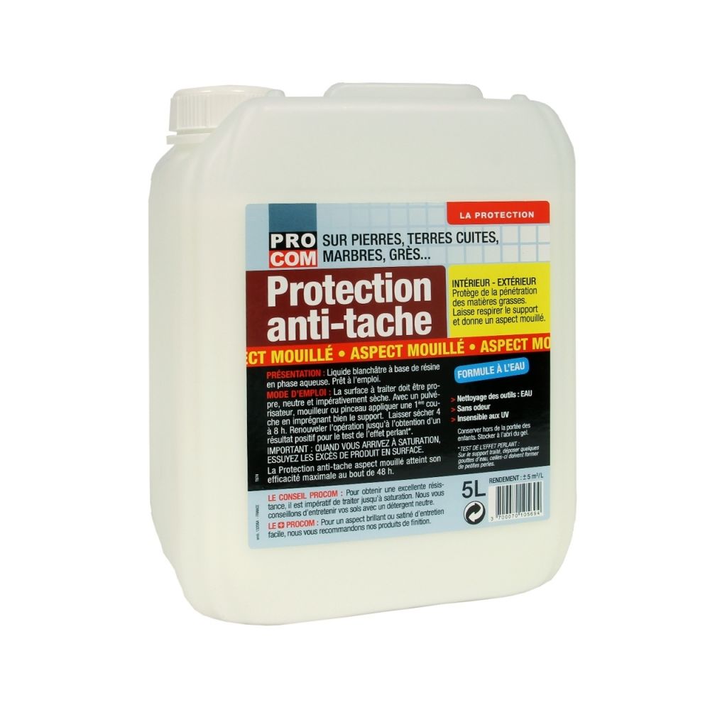 Procom - Protection anti-tache oléofuge et hydrofuge contre graisses et huiles pour sol, aspect mouillé-5 litres - Imperméabilisant mur & sol