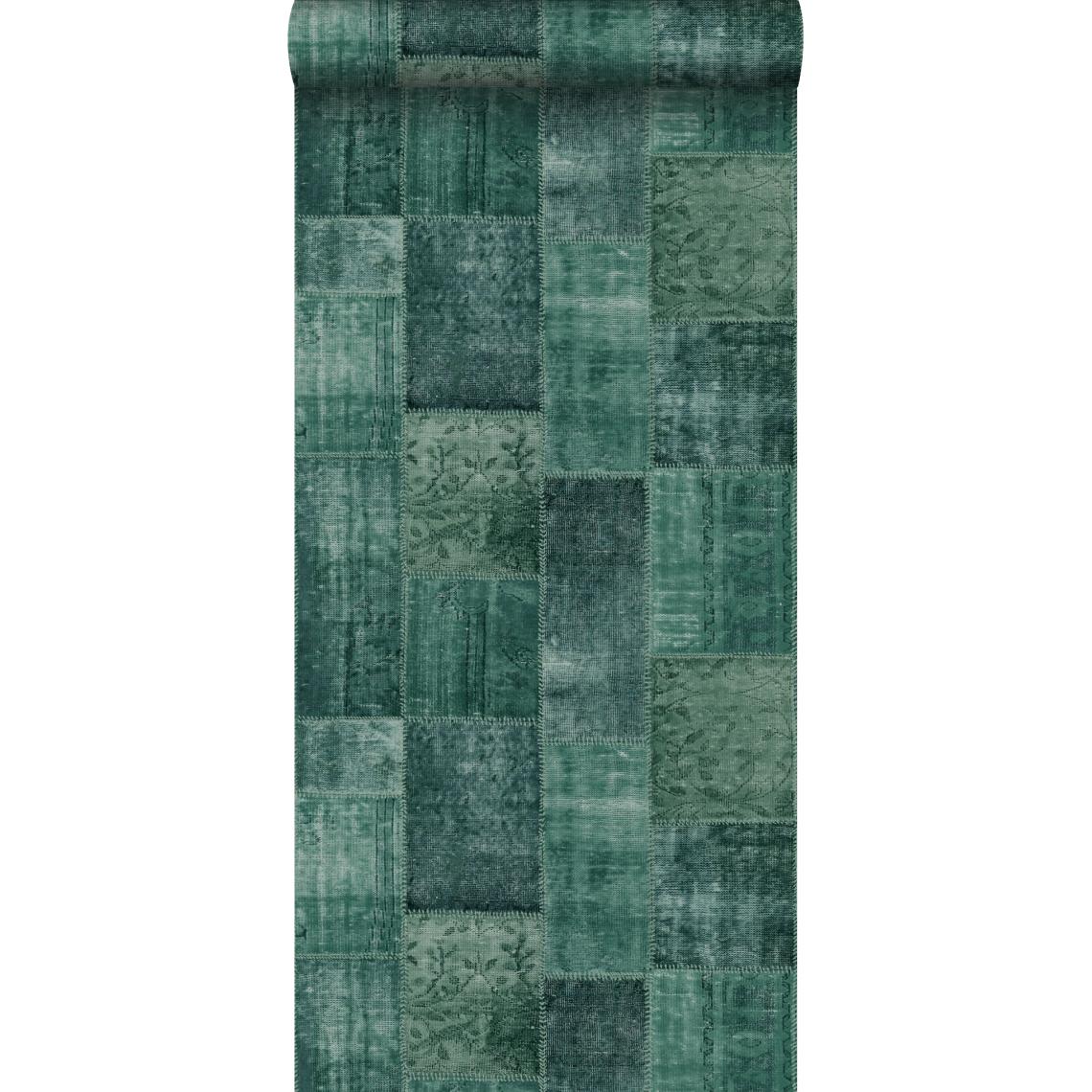 ESTAhome - ESTAhome papier peint tapis patchwork kilim oriental vert émeraude intense - 148652 - 53 cm x 10,05 m - Papier peint