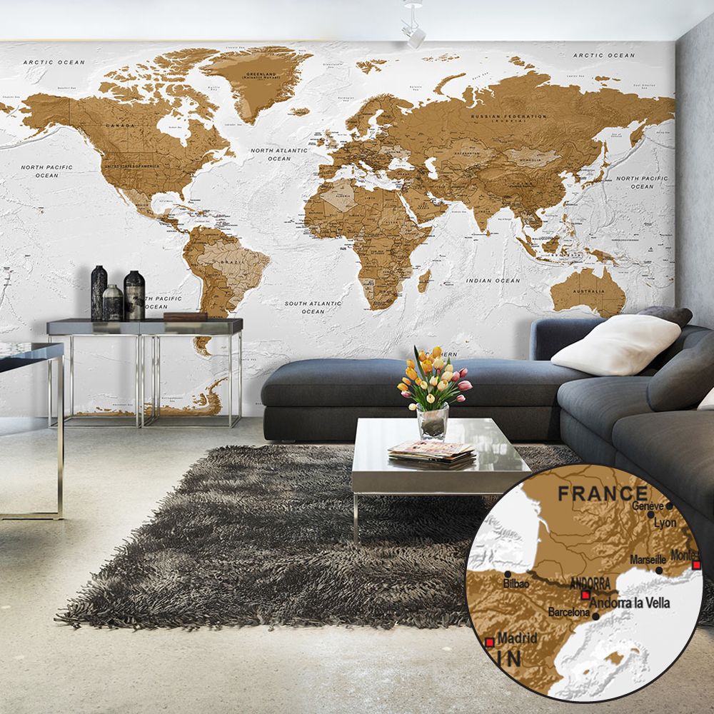 Bimago - Papier peint XXL - World Map: White Oceans II - Décoration, image, art | Carte du monde | 500x280 cm | XXl - Grand Format | - Papier peint