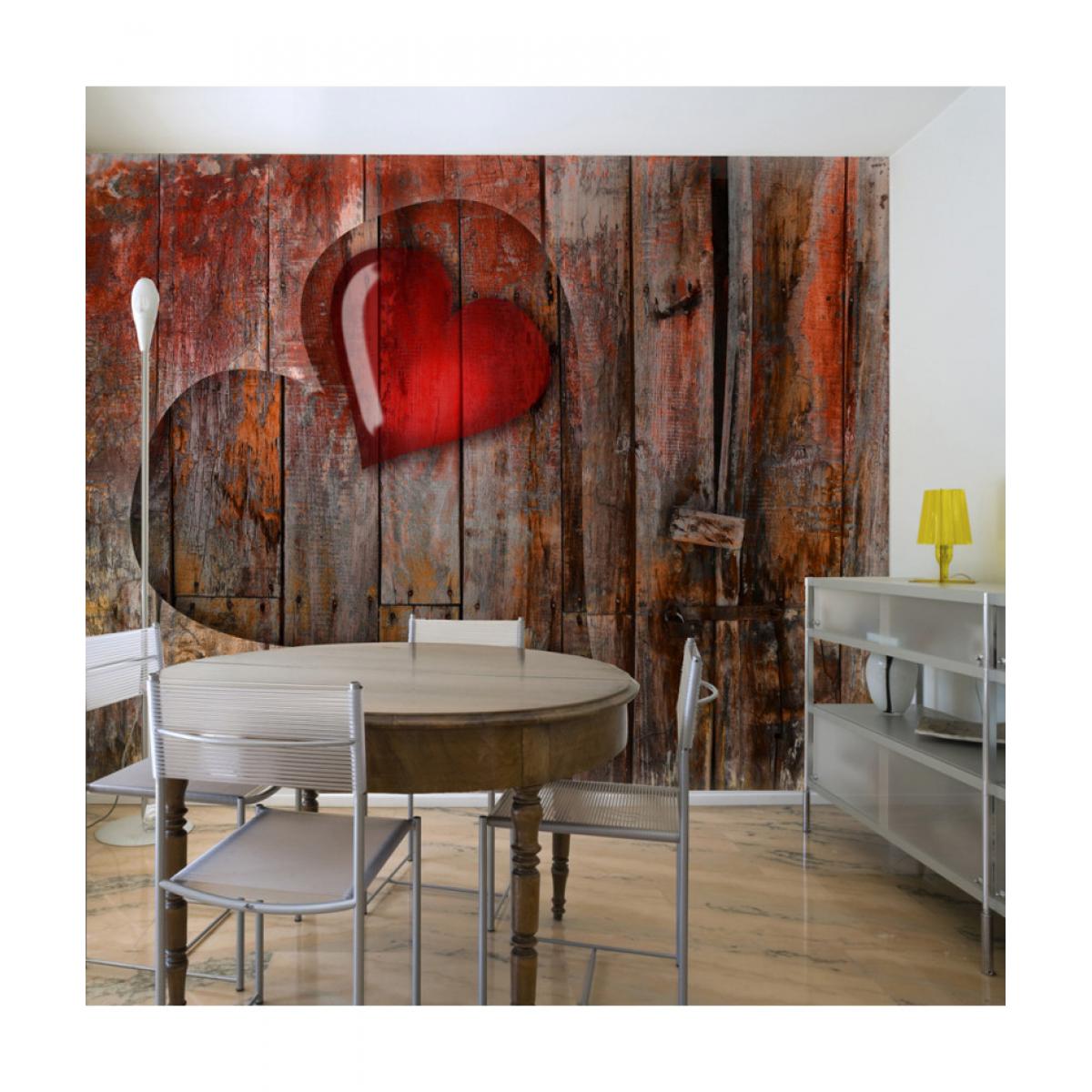 Artgeist - Papier peint - Coeurs sur fond de bois 400x309 - Papier peint