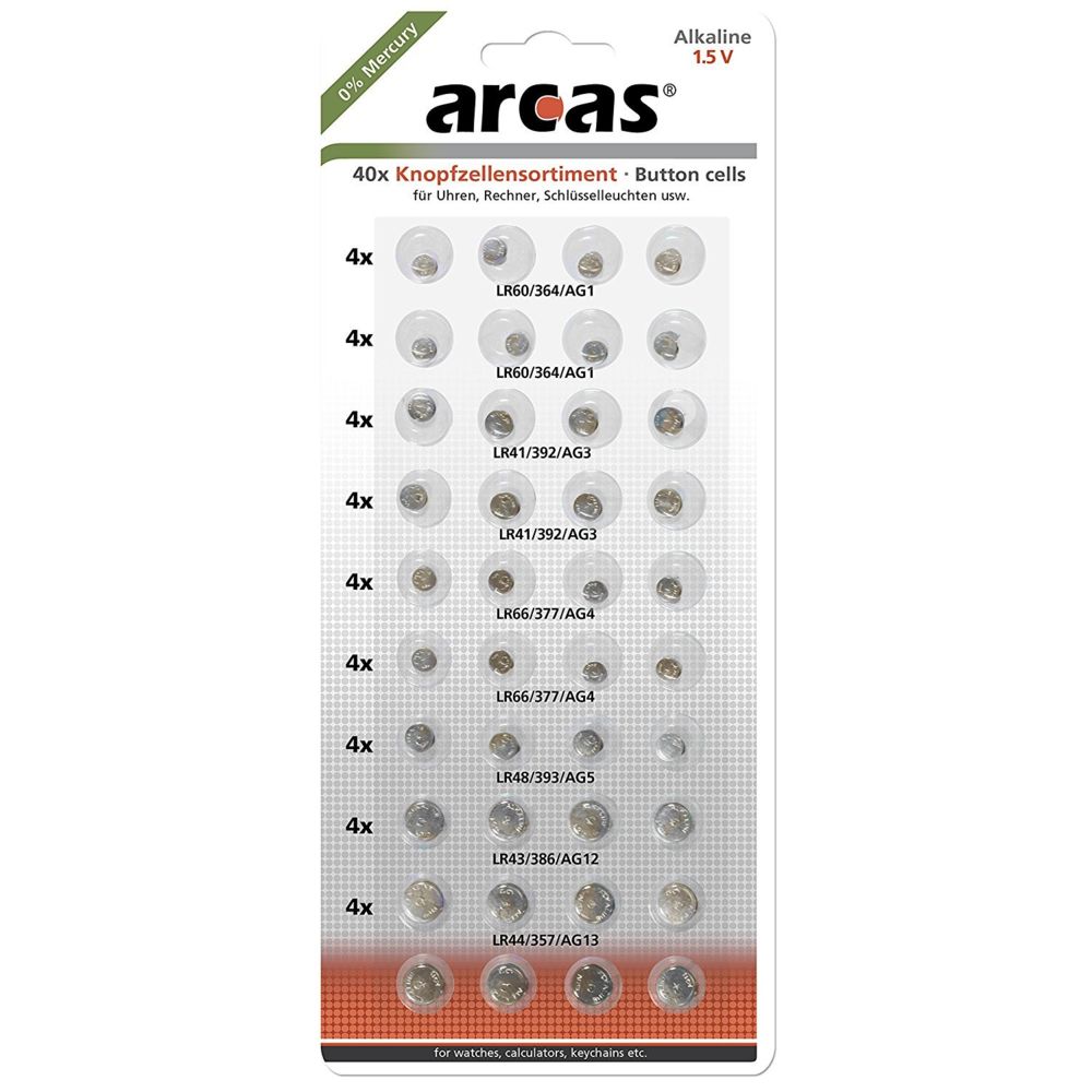 Camelion - ARCAS Pack de 40 Piles Bouton AG1 à AG13 - Piles rechargeables