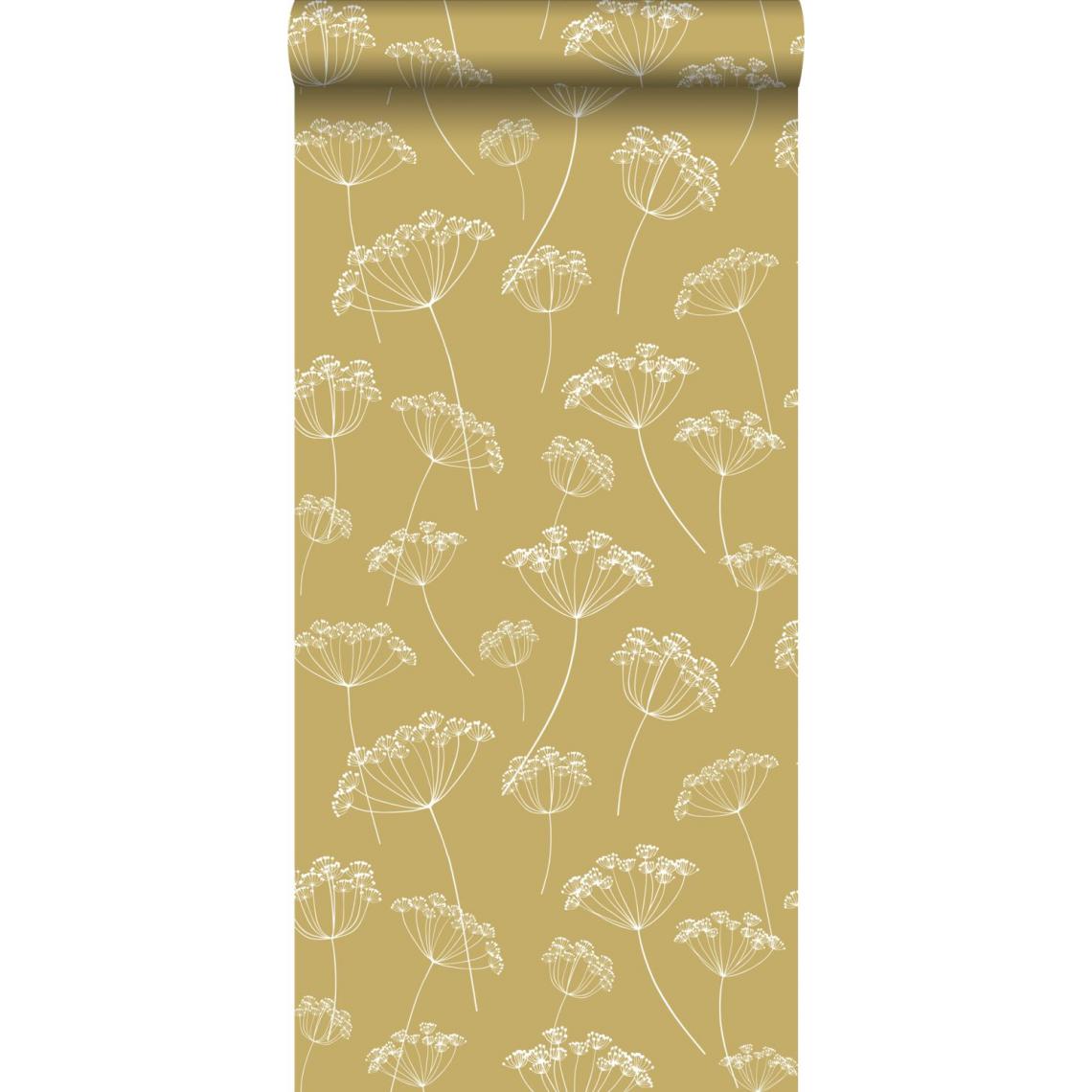 ESTAhome - ESTAhome papier peint ombelles jaune ocre et blanc - 139104 - 0.53 x 10.05 m - Papier peint