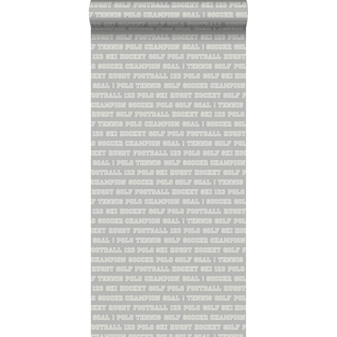 ESTAhome - ESTAhome papier peint textes de sport taupe - 138802 - 53 cm x 10.05 m - Papier peint