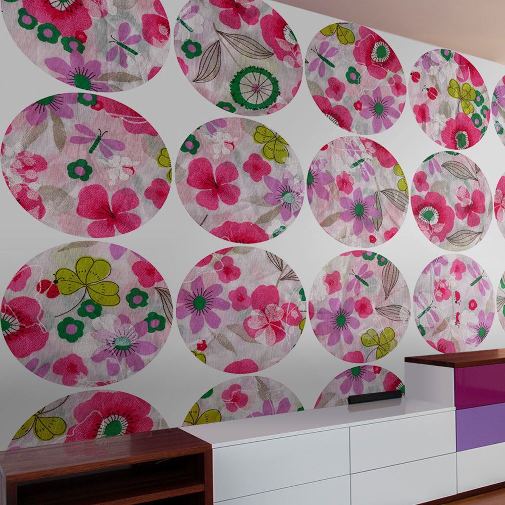 Bimago - Papier peint - Pink meadow - circle - Décoration, image, art | Deko Panels | 50x1000 cm | - Papier peint