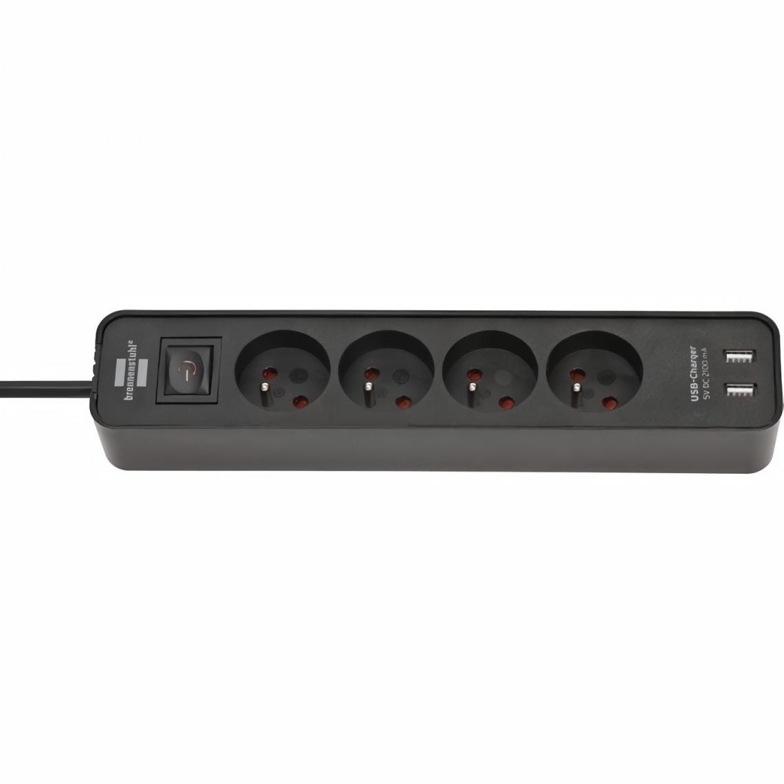 Brennenstuhl - Brennenstuhl Multiprise ECOLOR Noire, 4 prises + 2 prises USB, avec 1,5m de câble - Blocs multiprises