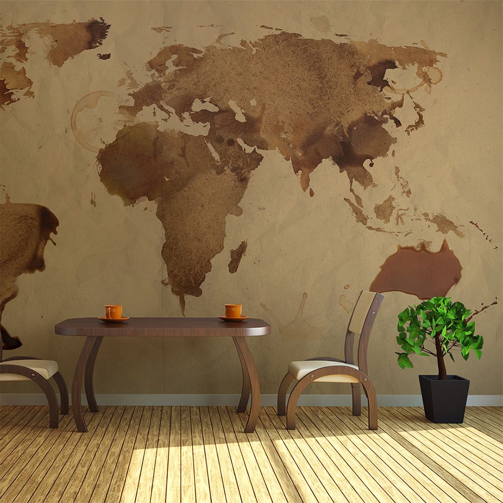 Bimago - Papier peint - Tea map of the World - Décoration, image, art | Carte du monde | 450x270 cm | XXl - Grand Format | - Papier peint
