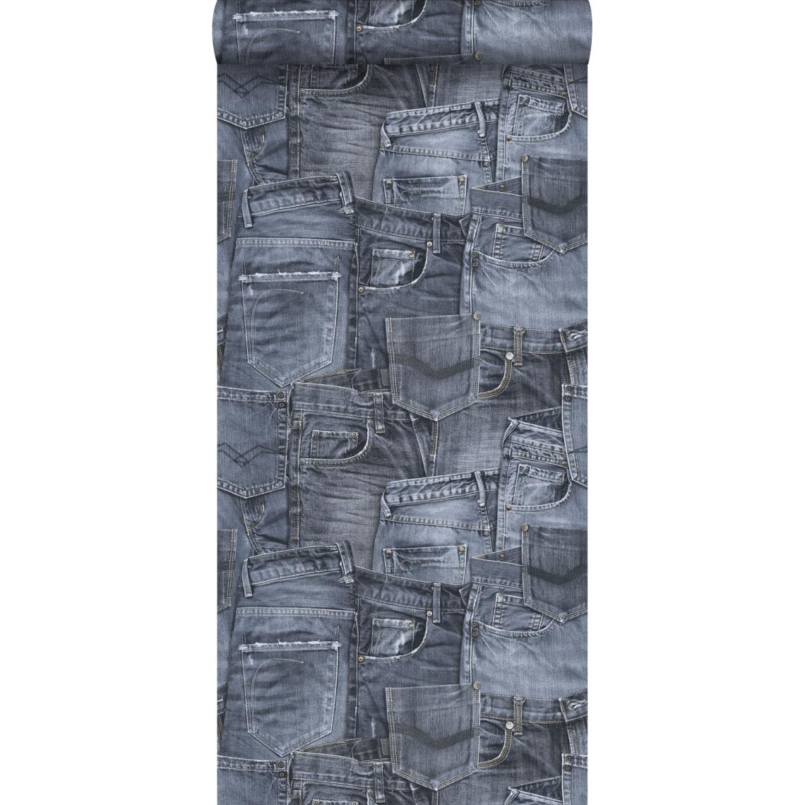 ESTAhome - ESTAhome papier peint tissu de jeans bleu - 137737 - 53 cm x 10,05 m - Papier peint