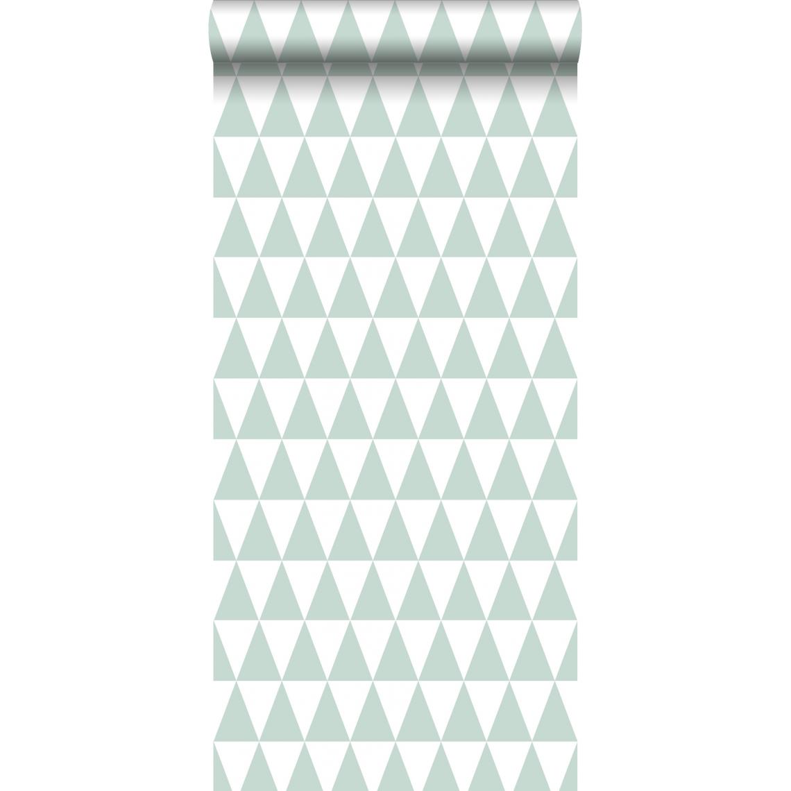ESTAhome - ESTAhome papier peint triangles géométriques graphiques vert menthe pastel et blanc mat - 128843 - 53 cm x 10,05 m - Papier peint