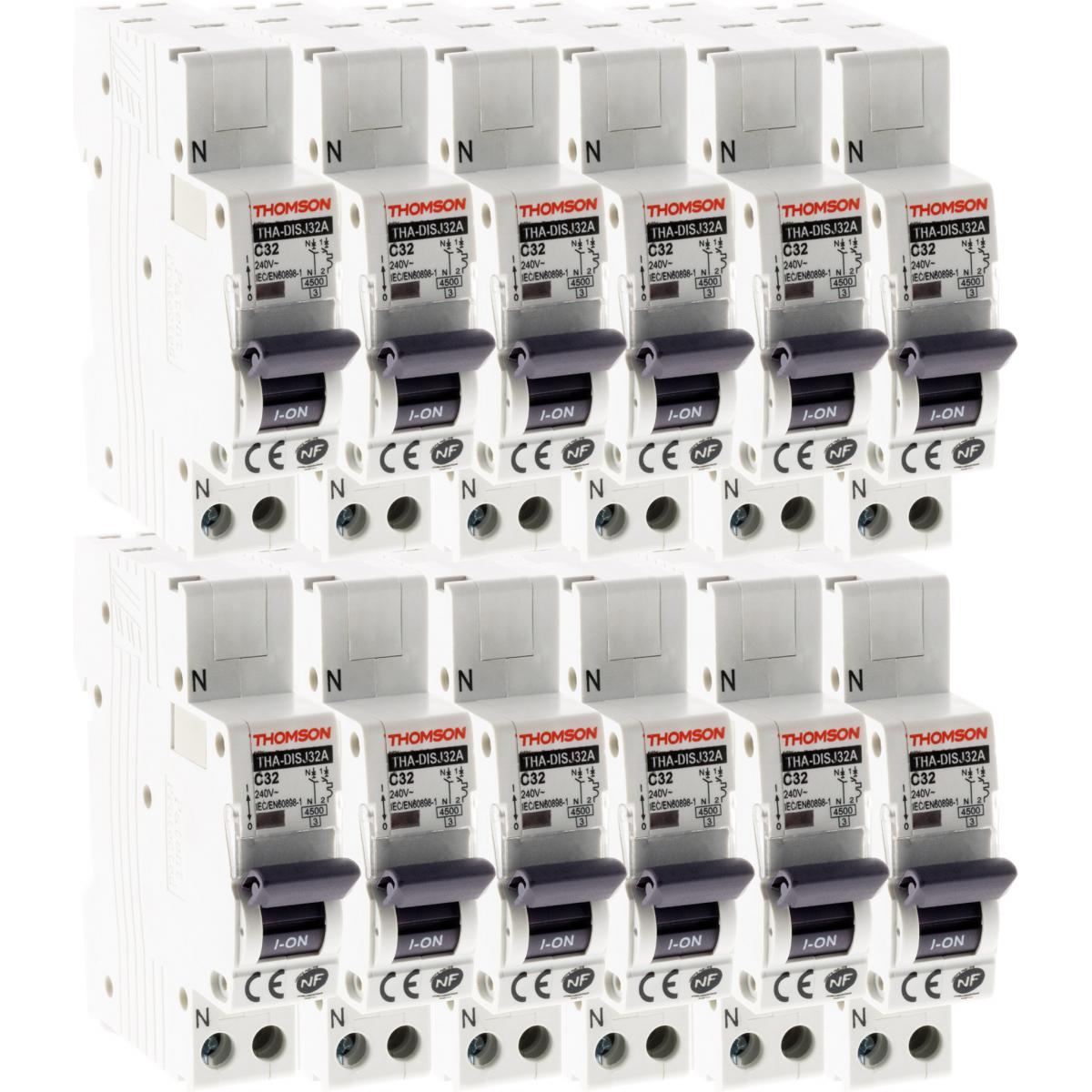 Thomson - Lot de 12 Disjoncteurs à connexions automatiques PH+N Thomson - 32A NF - Coupe-circuits et disjoncteurs