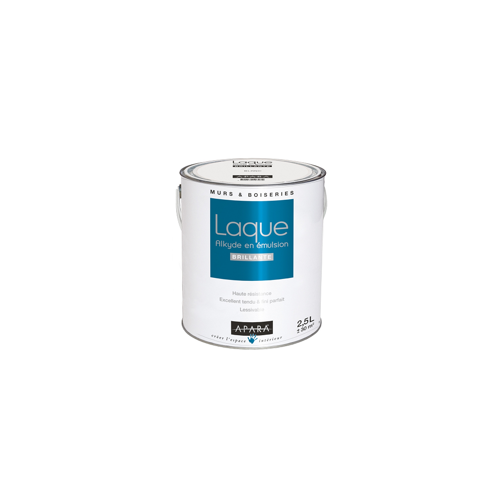 Apara - Peinture laque brillante pour murs et boiseries-2.5 litres-Blanc - Peinture & enduit rénovation