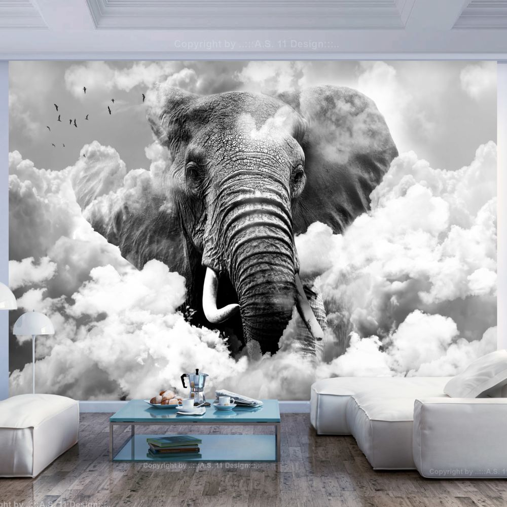 marque generique - 100x70 Papier peint Animaux Joli Elephant in the Clouds (Black and White) - Papier peint
