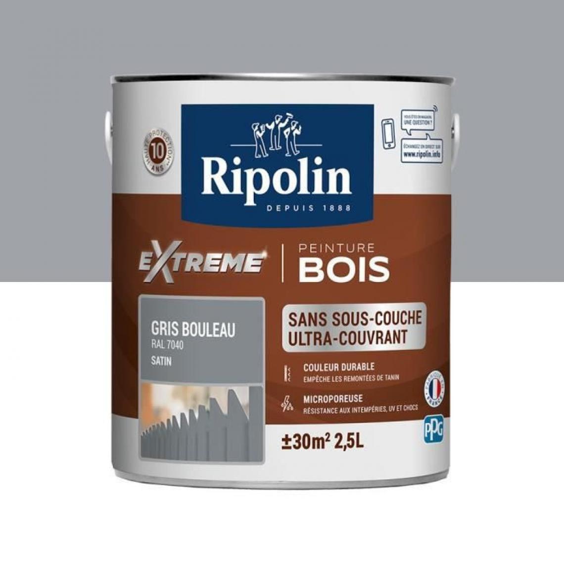 Ripolin - RIPOLIN Peinture pour pour Bois Interieur + Exterieur - Gris Bouleau Ral 7040 Satin, 2,5L - Peinture & enduit rénovation