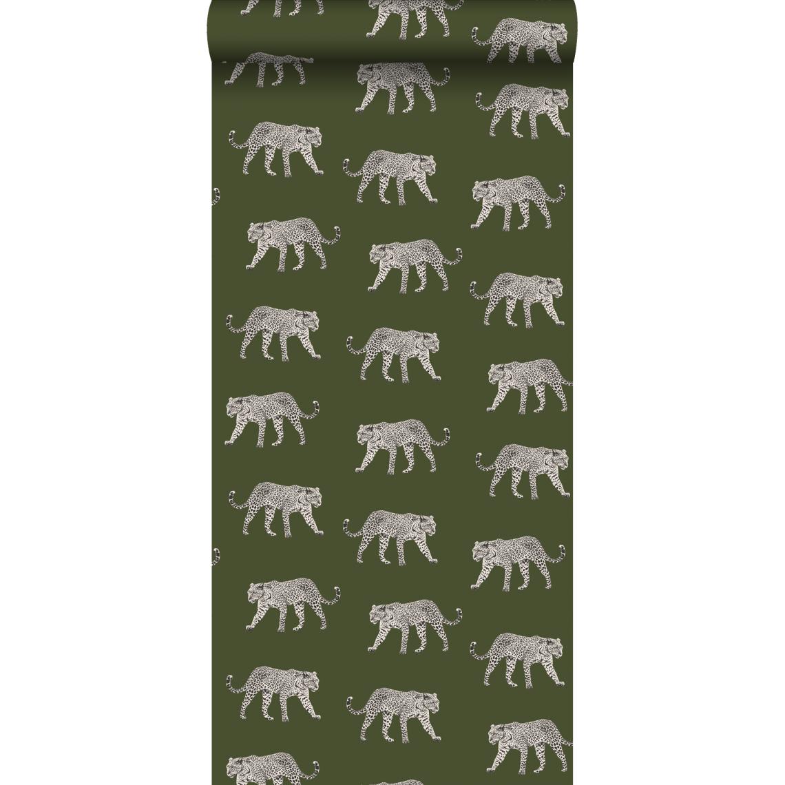 ESTAhome - ESTAhome papier peint léopards vert olive grisé - 139179 - 0.53 x 10.05 m - Papier peint