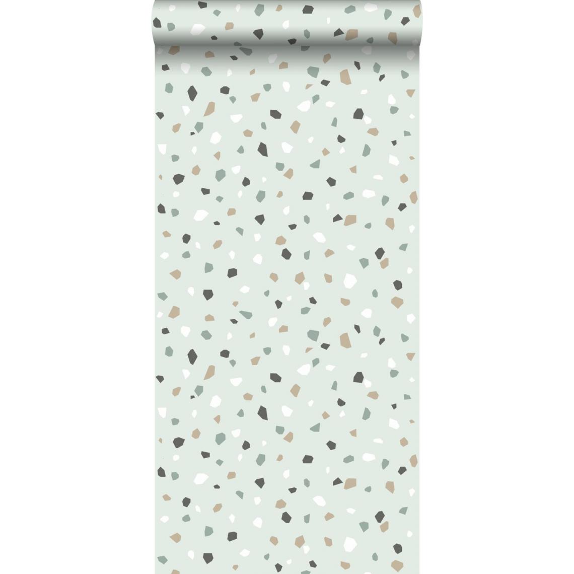 ESTAhome - ESTAhome papier peint imitation terrazzo vert menthe, blanc et gris - 139036 - 0.53 x 10.05 m - Papier peint