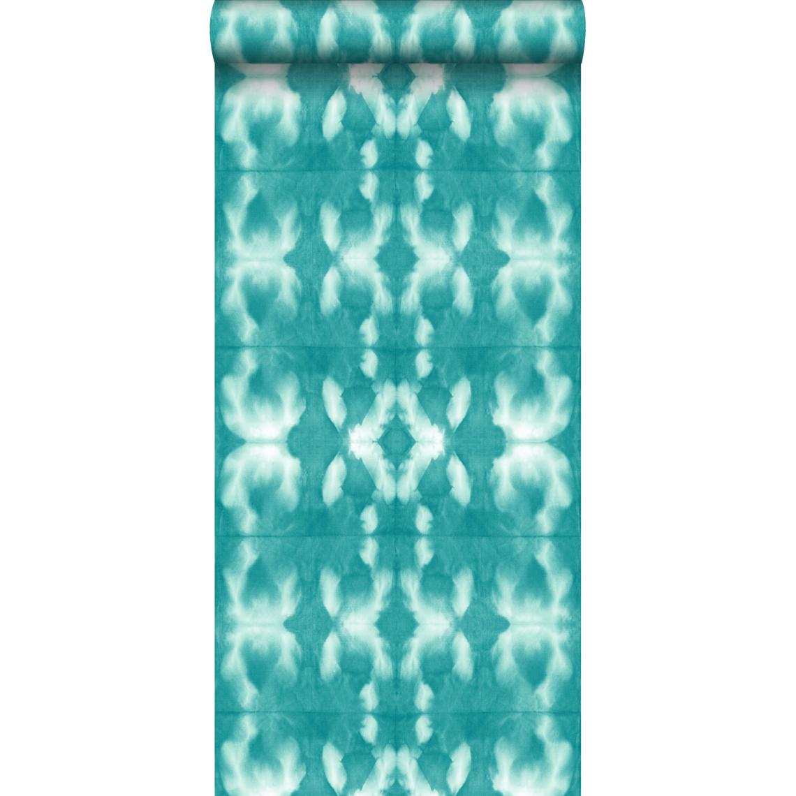 ESTAhome - ESTAhome papier peint motif shibori tie-dye turquoise intense - 148683 - 53 cm x 10,05 m - Papier peint