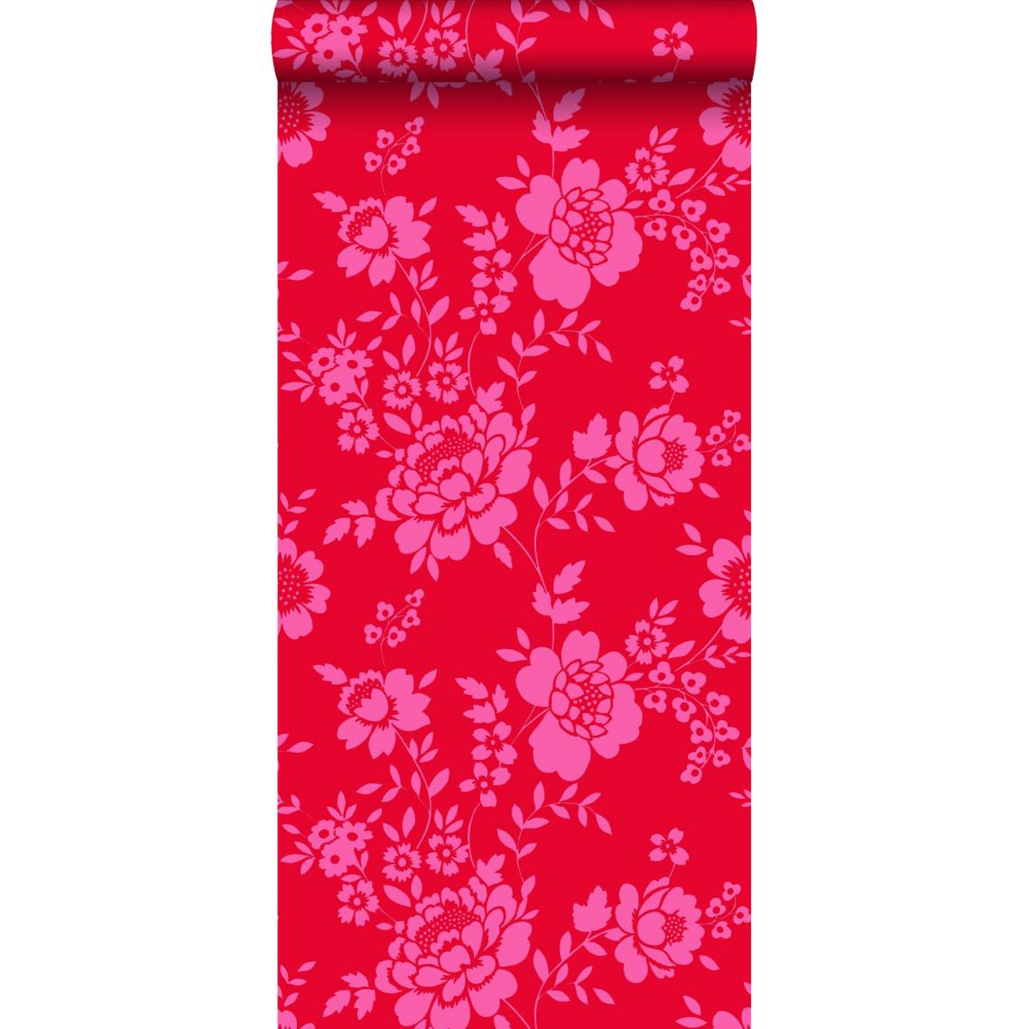 ESTAhome - ESTAhome papier peint fleurs rouge et rose - 115724 - 53 cm x 10,05 m - Papier peint