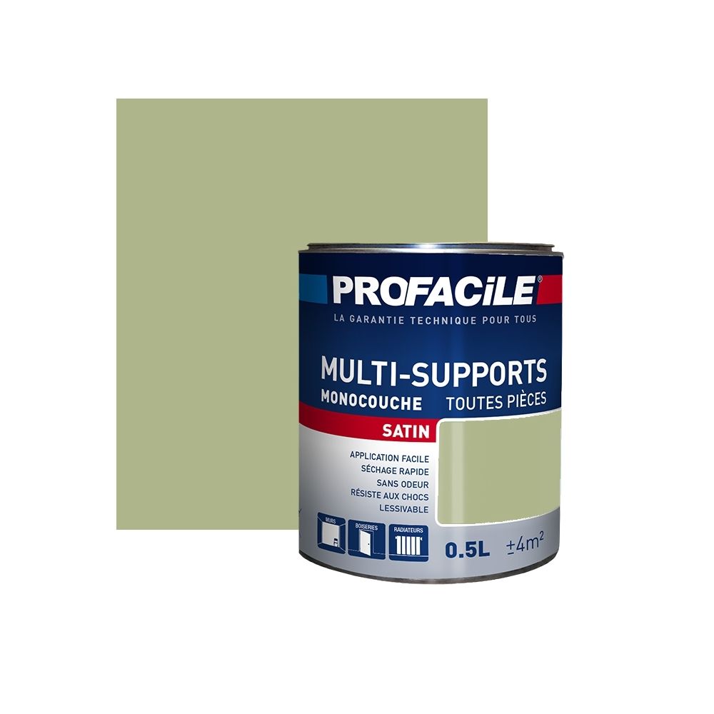 Profacile - Peinture intérieure multi-supports, PROFACILE-0.5 litre-Vert Olive - Peinture & enduit rénovation