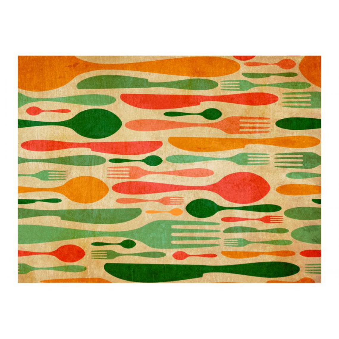 Artgeist - Papier peint - Couverts en vert et orange .Taille : 200x154 - Papier peint