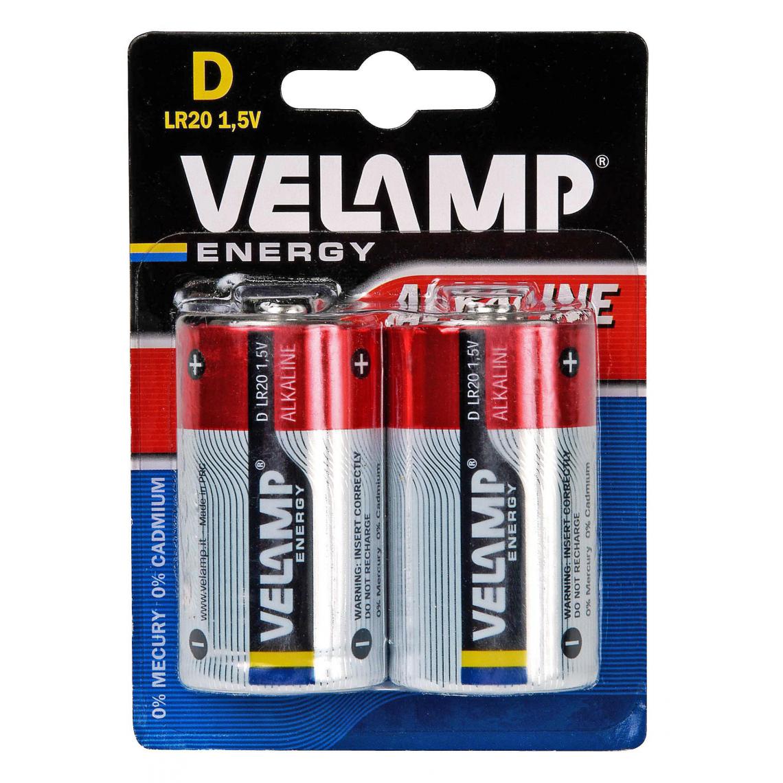 Velamp - Pile pour lampe de poche alcaline, LR20 D, 1,5V. 2 pièces - Piles standard