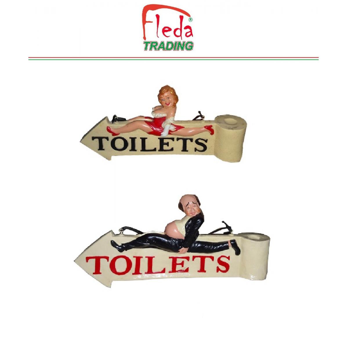 Fleda Trading - Toilette de porte extérieure - Indicateurs WC - 2 enseignes en résine HOMME / FEMME, dim.cm. 60x28h - Plaque de liège