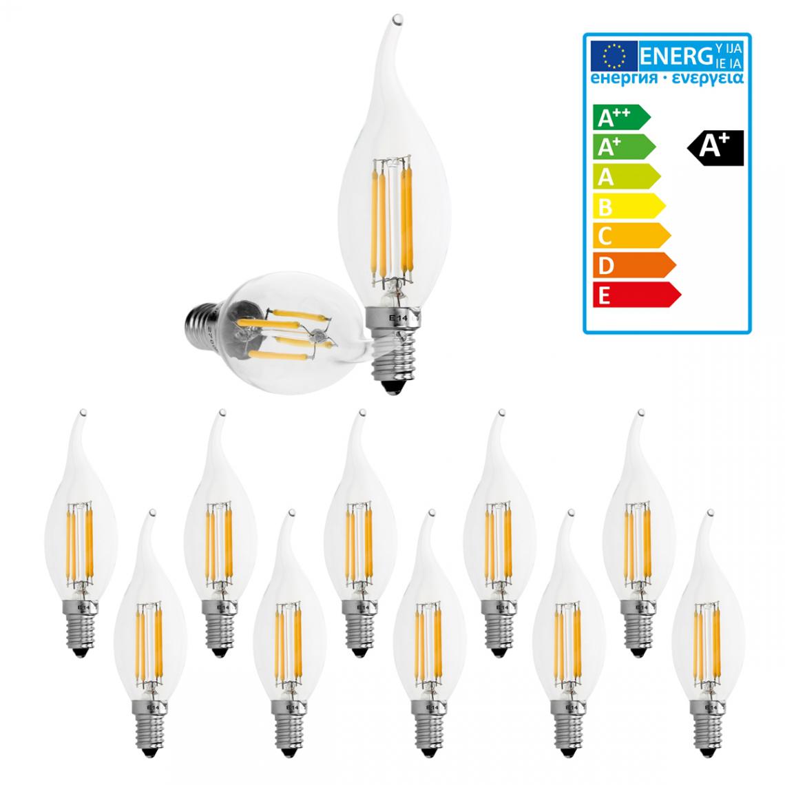 Ecd Germany - 10 x Lampe LED rafale de vent filament de bougie E14 4W blanc chaud - Ampoules LED