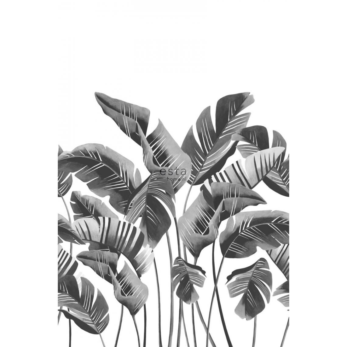 ESTAhome - ESTAhome papier peint panoramique grandes feuilles de bananier noir et blanc - 158907 - 1.86 x 2.79 m - Papier peint