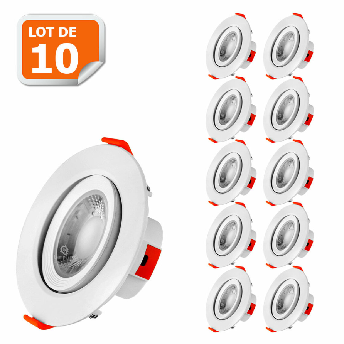 Eurobryte - Lot de 10 Spot LED encastrable pour plafond 5W Blanc Neutre 425lm transformateur intégré - Moulures et goulottes