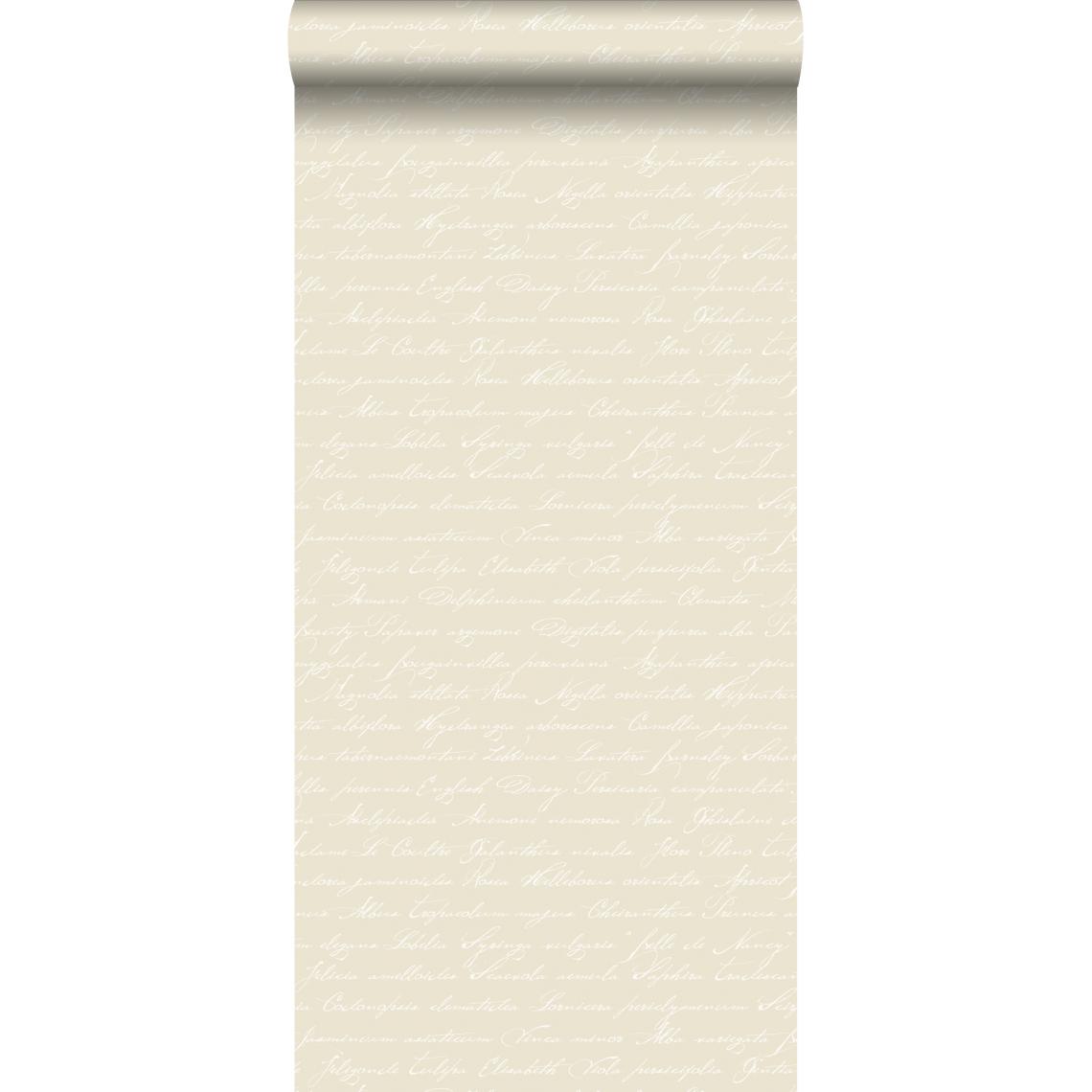ESTAhome - ESTAhome papier peint noms de fleurs manuscrits en latin beige - 128033 - 53 cm x 10,05 m - Papier peint
