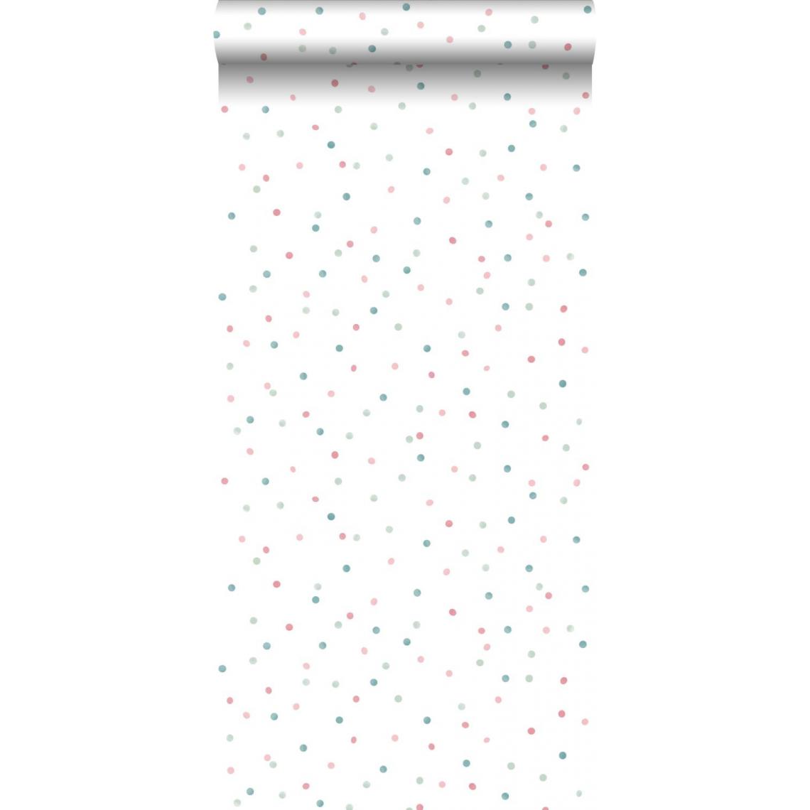 ESTAhome - ESTAhome papier peint à motif de petits points rose, vert menthe et bleu gris - 139049 - 0.53 x 10.05 m - Papier peint