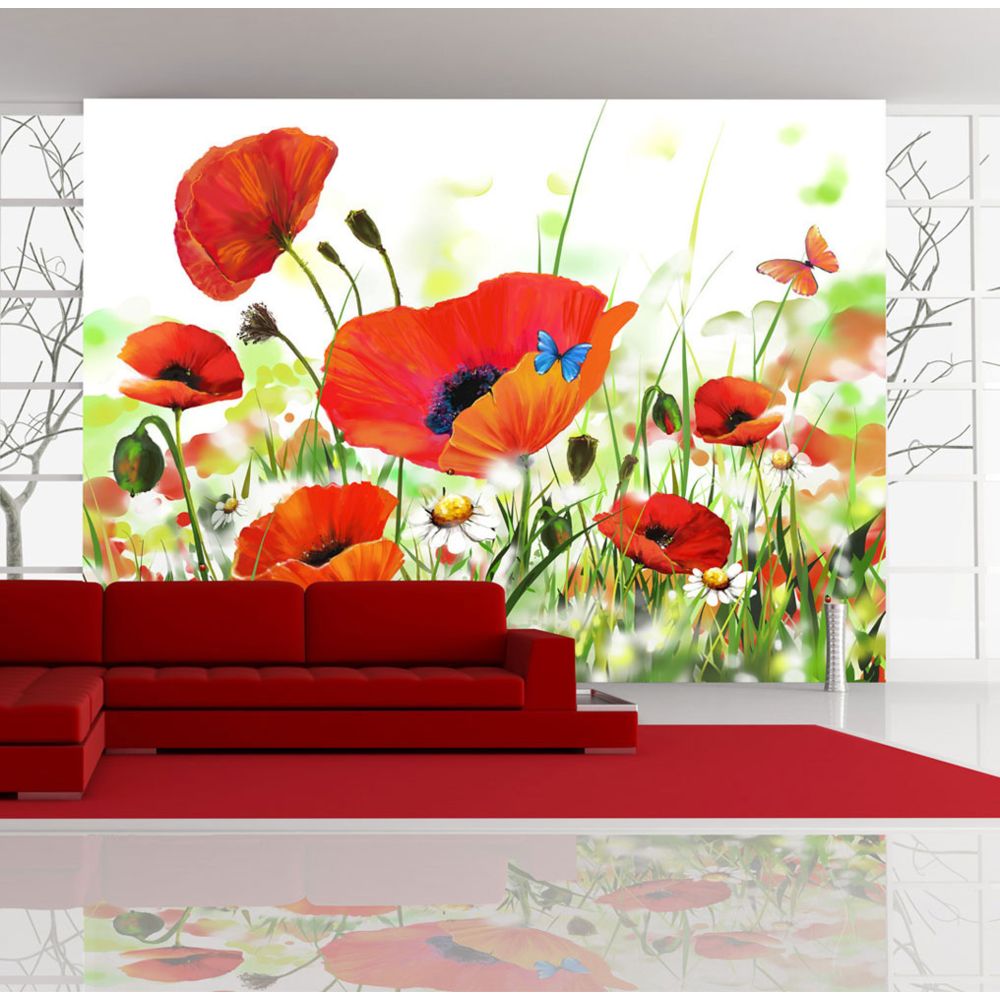 Bimago - Papier peint - Country poppies - Décoration, image, art | Fleurs | Coquelicots | 400x270 cm | XXl - Grand Format | - Papier peint
