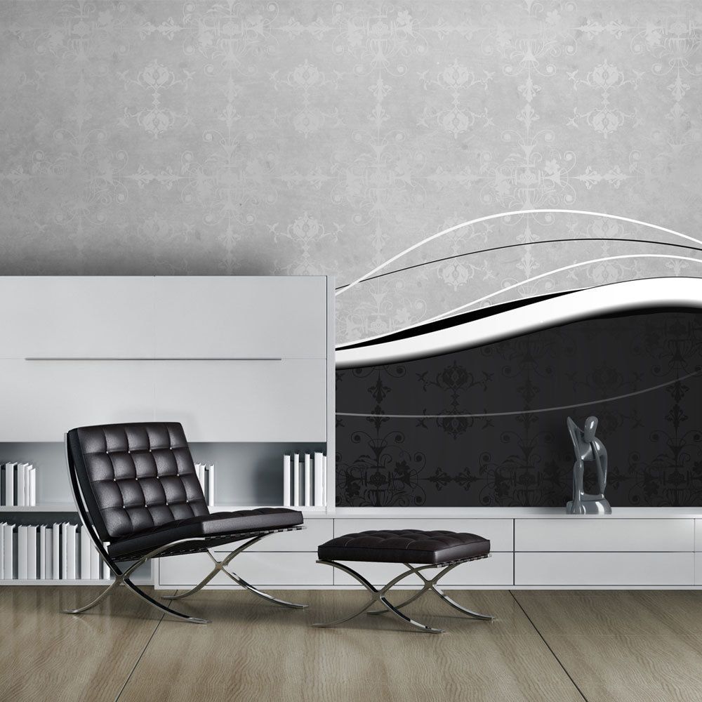 Bimago - Papier peint - Vagues en noir et blanc (vintage) - Décoration, image, art | Abstractions | Moderne | 450x270 cm | XXl - Grand Format | - Papier peint