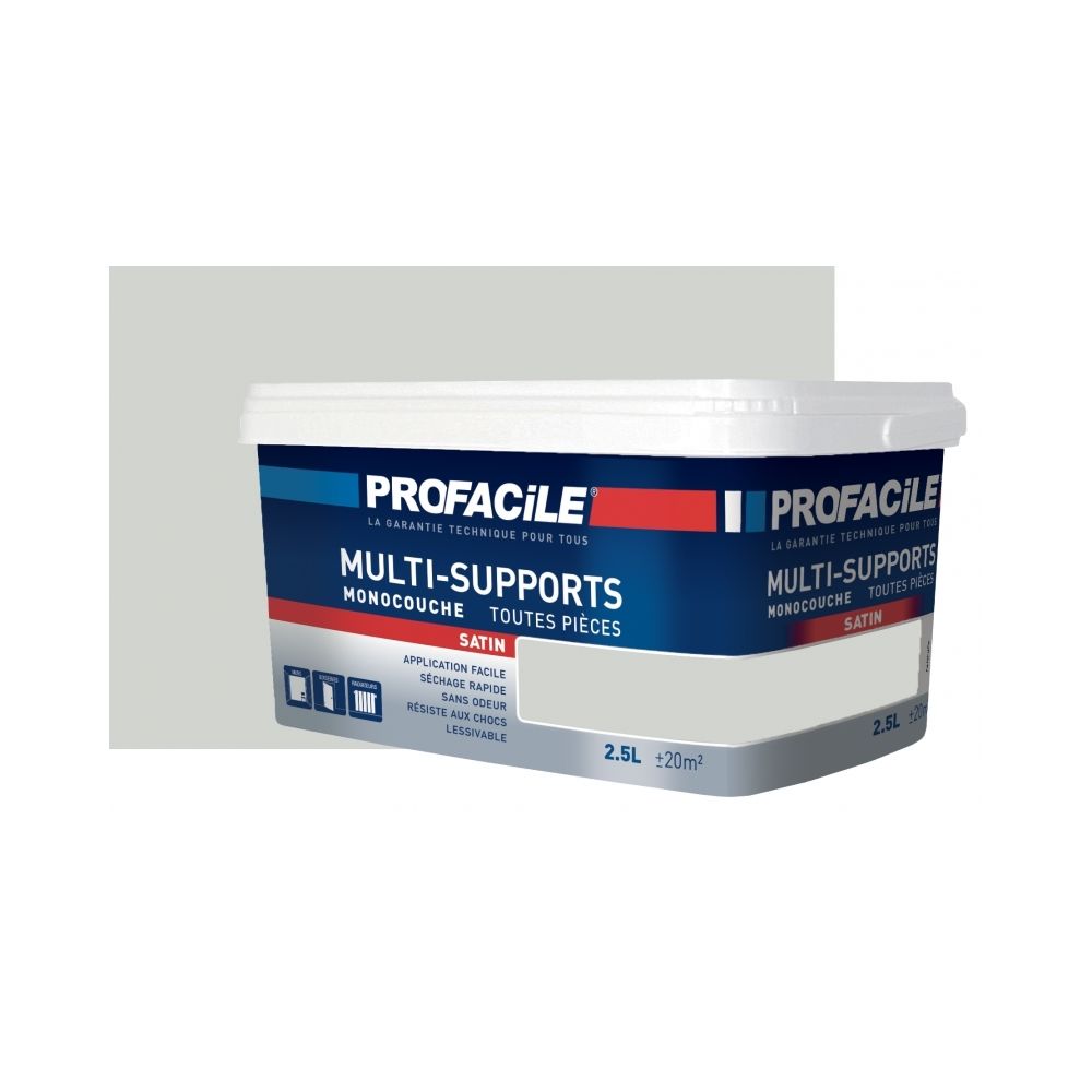 Profacile - Peinture intérieure multi-supports, PROFACILE-2.5 litres-Gris Clair - Peinture & enduit rénovation