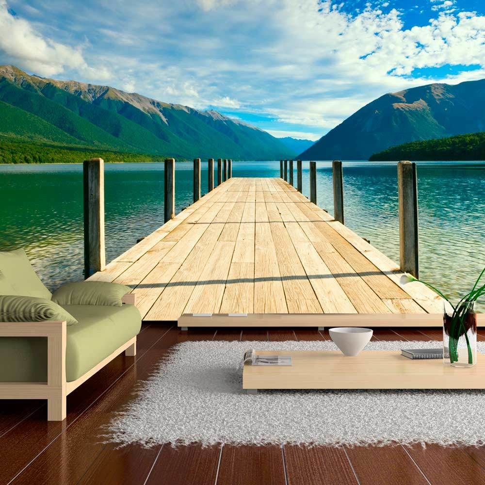 Bimago - Papier peint - Entre lac et montagnes - Décoration, image, art | 450x270 cm | XXl - Grand Format | - Papier peint
