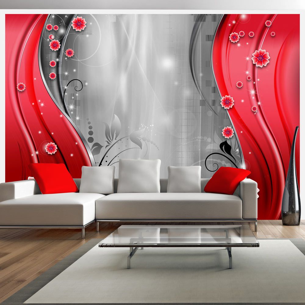 Bimago - Papier peint - Behind the curtain of red - Décoration, image, art | Fonds et Dessins | Motifs floraux | - Papier peint