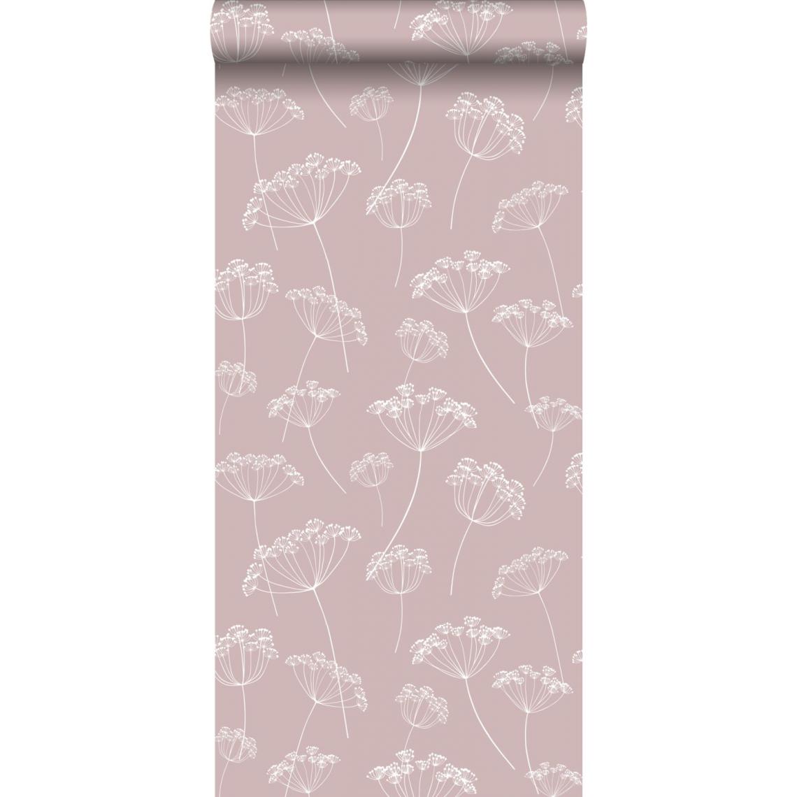 ESTAhome - ESTAhome papier peint ombelles vieux rose et blanc - 139103 - 0.53 x 10.05 m - Papier peint