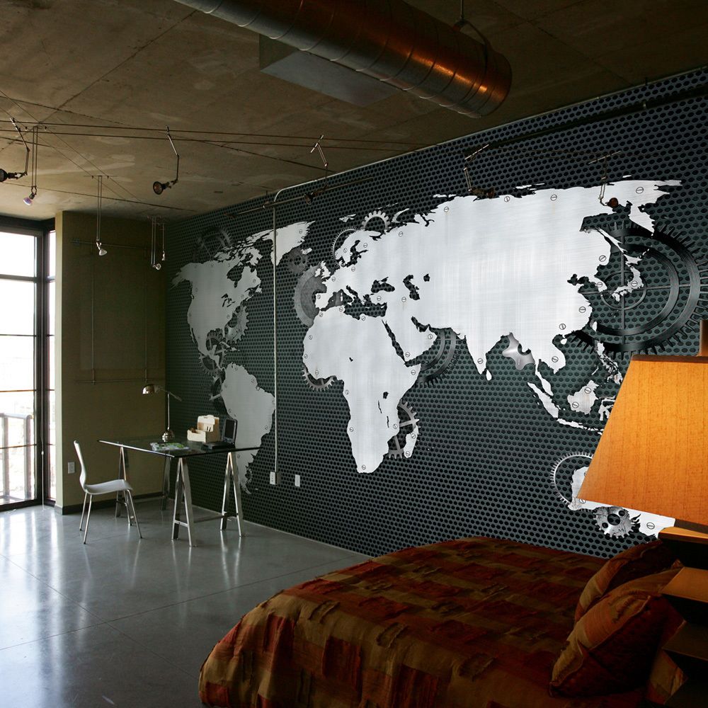Bimago - Papier peint - Mechanical World - Décoration, image, art | Carte du monde | 450x270 cm | XXl - Grand Format | - Papier peint