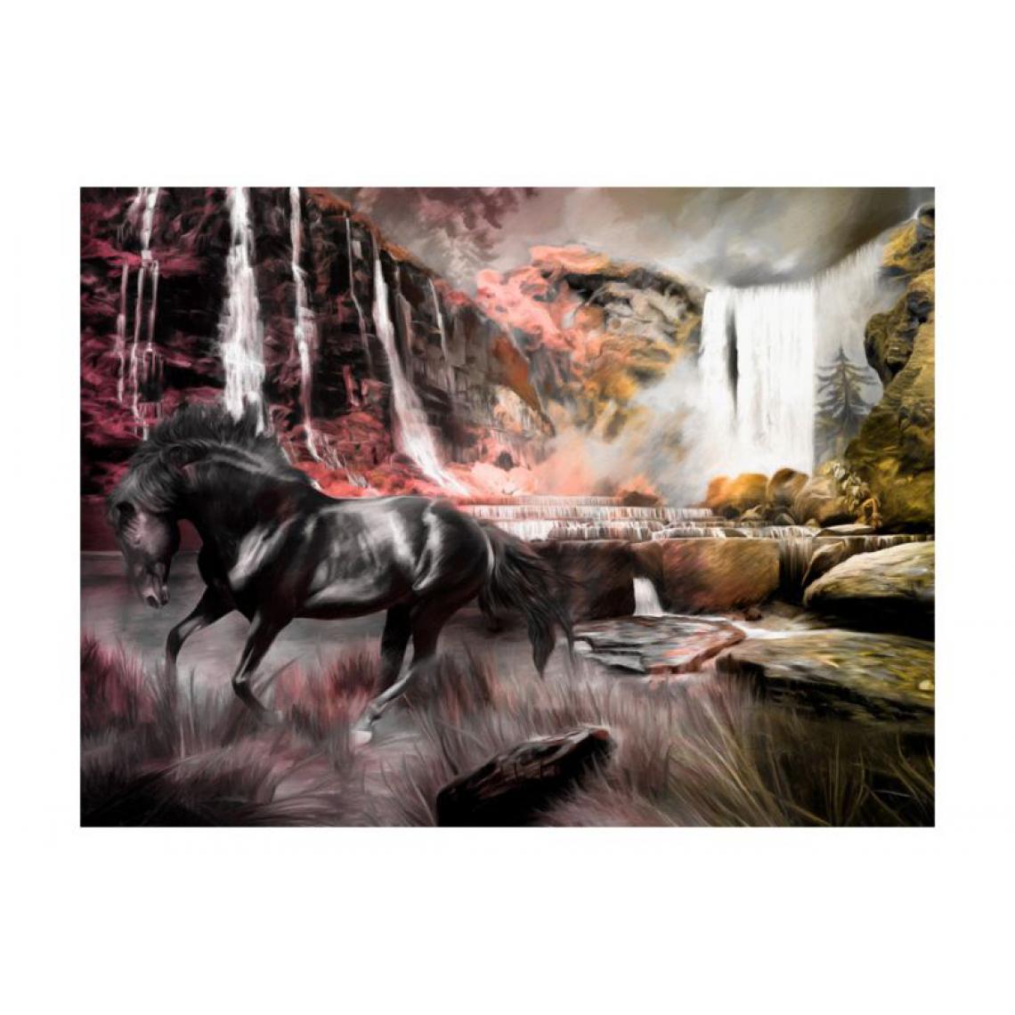 Artgeist - Papier peint - Cheval noir et cascade .Taille : 200x154 - Papier peint