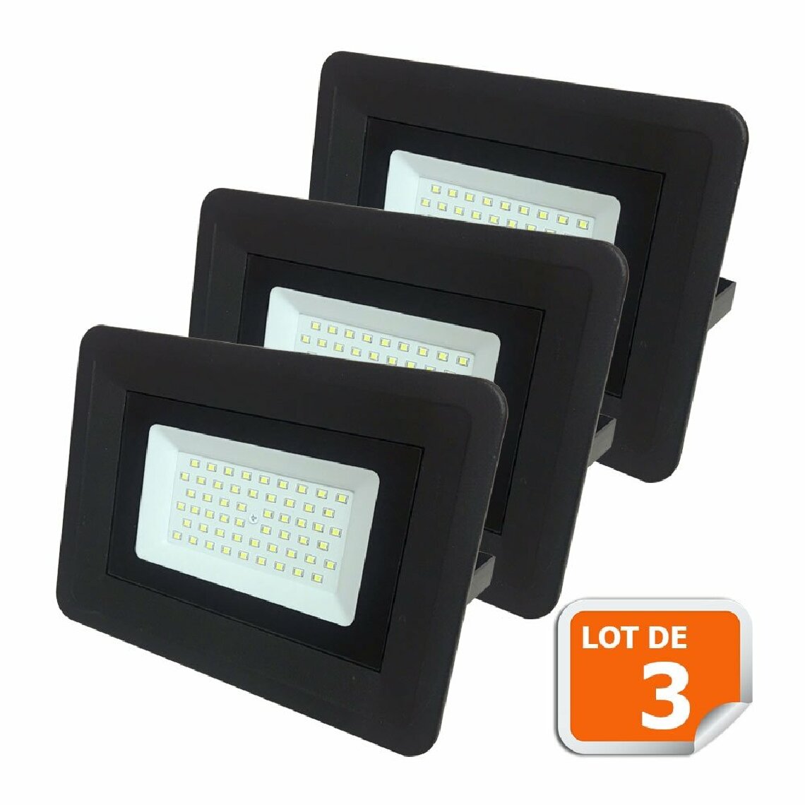 Eurobryte - Lot de 3 LED Projecteur Lampe 50W Noir 6000K IP65 Extra Plat - Boîtes d'encastrement