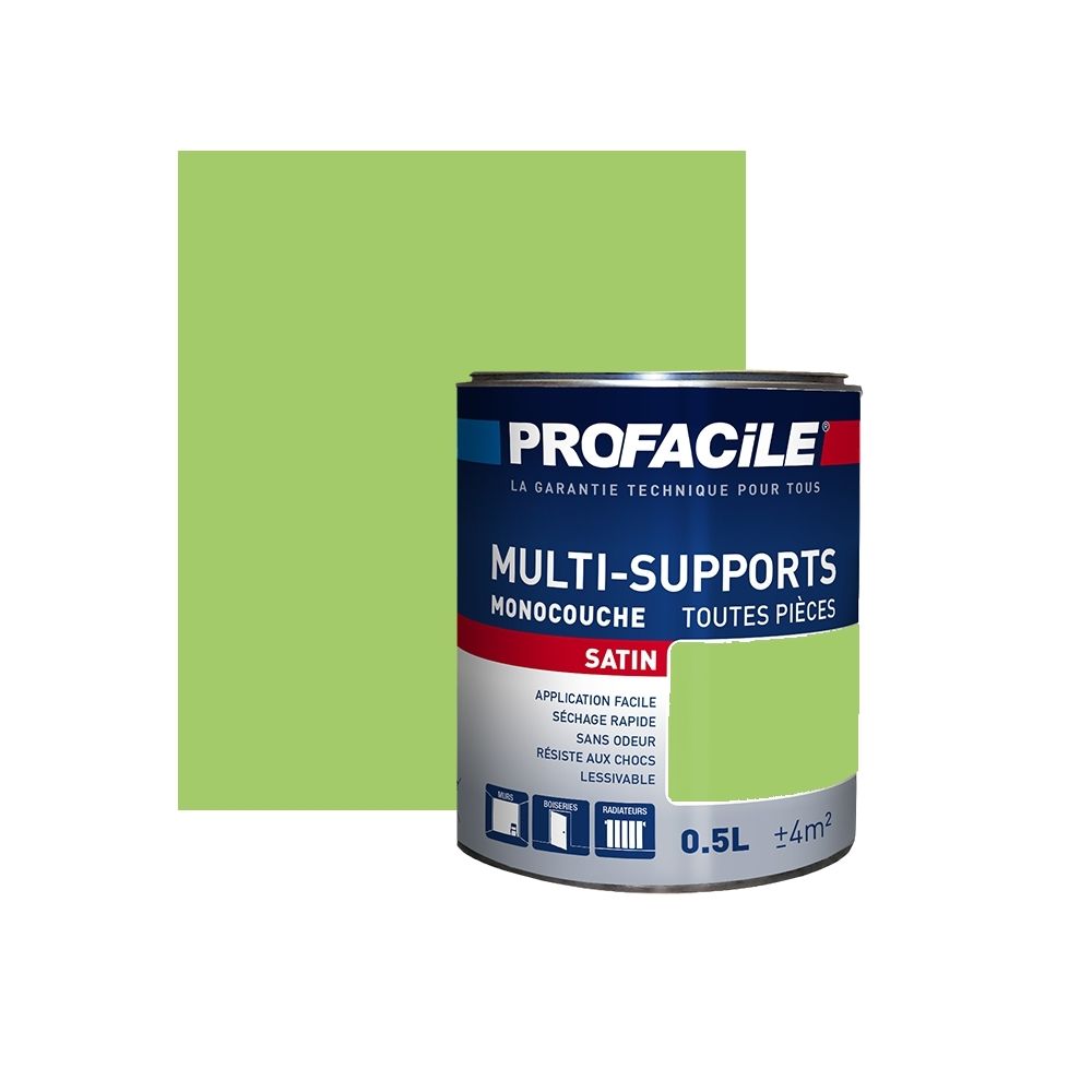 Profacile - Peinture intérieure multi-supports, PROFACILE-0.5 litre-Citron Vert - Peinture & enduit rénovation