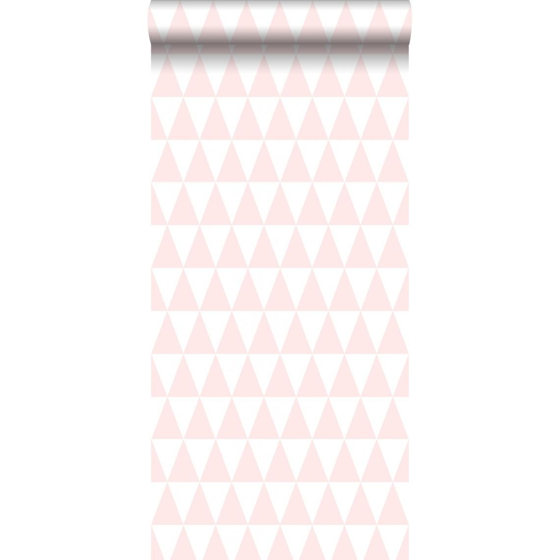 ESTAhome - ESTAhome papier peint triangles graphiques rose clair et blanc - 128862 - 53 cm x 10.05 m - Papier peint