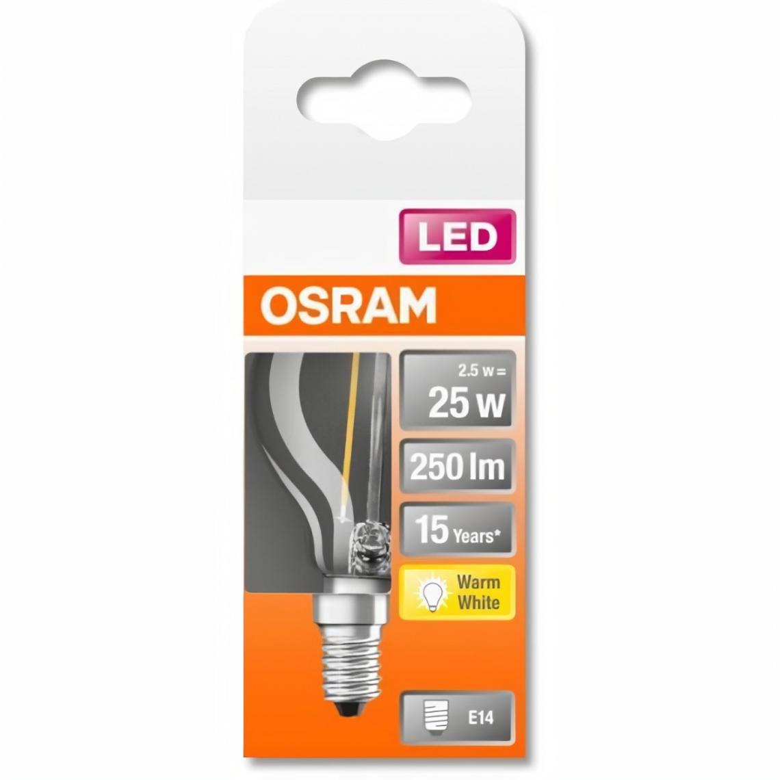 Osram - OSRAM Ampoule LED Sphérique clair filament 2,5W=25 E14 chaud - Ampoules LED