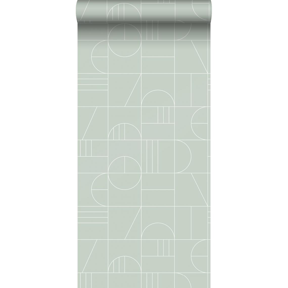 ESTAhome - ESTAhome papier peint art déco vert menthe et blanc - 139209 - 0.53 x 10.05 m - Papier peint