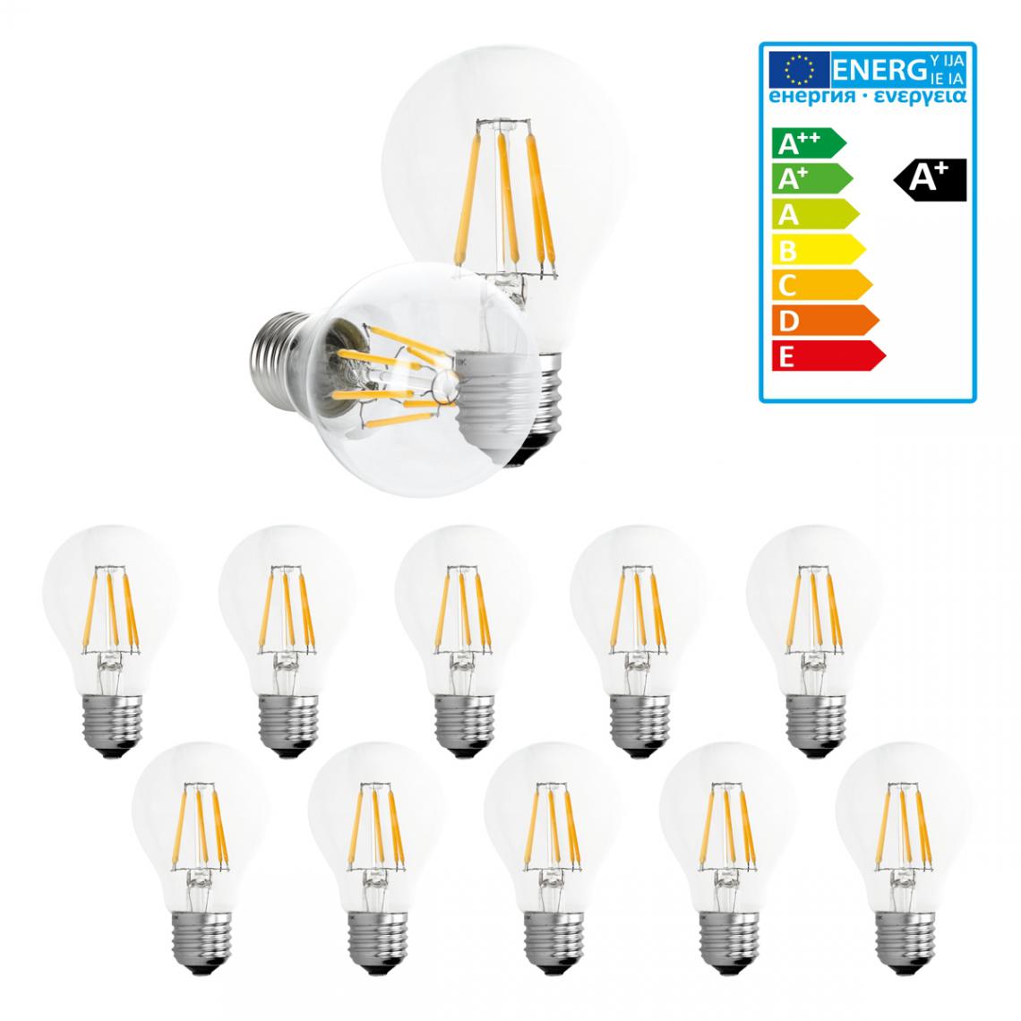 Ecd Germany - ECD Germany 10 x LED Filament de l'ampoule E27 Classique Edison 6W 612 lumens angle de faisceau de 120 ° AC 220-240 reste caché et remplace 40W Lampe incandescent à lumière blanche chaude - Ampoules LED