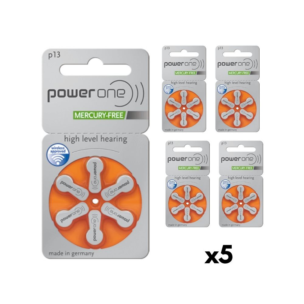 Power One - PowerOne 13 : Piles Auditives Sans Mercure, 5 Plaquettes - Piles rechargeables