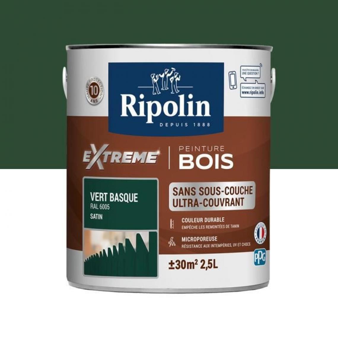 Ripolin - RIPOLIN Peinture pour pour Bois Interieur + Exterieur - Vert Basque Ral 6005 Satin, 2,5L - Peinture intérieure