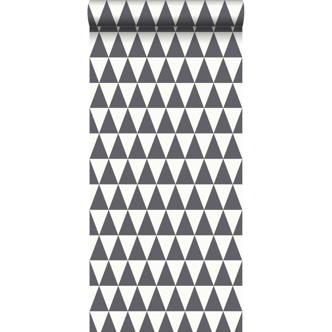ESTAhome - ESTAhome papier peint triangles géométriques graphiques noir et blanc mat - 148672 - 53 cm x 10,05 m - Papier peint