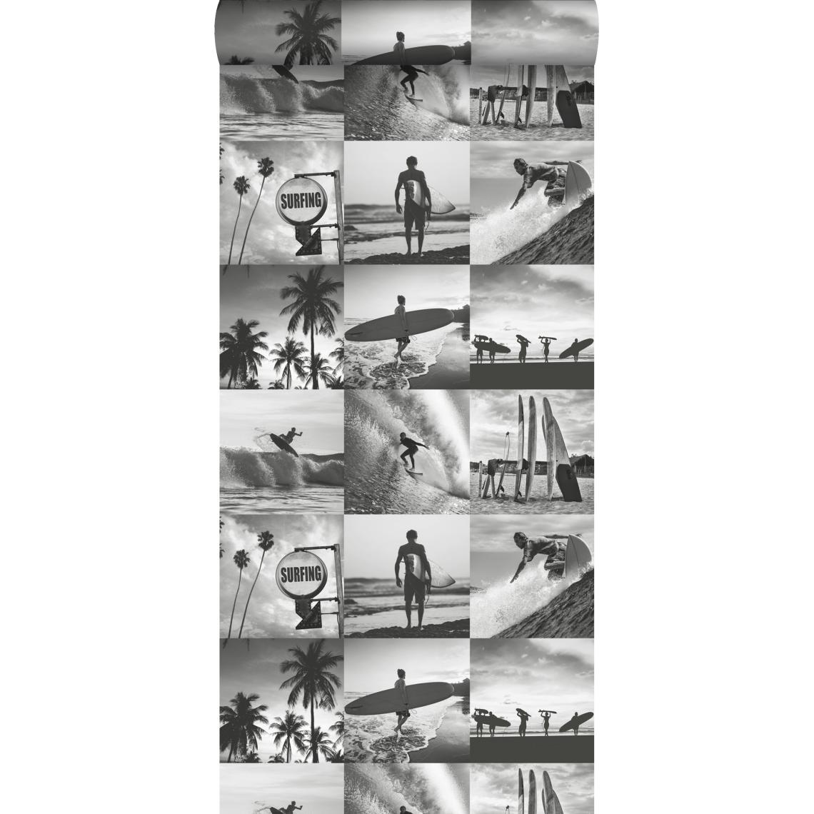 ESTAhome - ESTAhome papier peint photos de surfeurs gris foncé - 138955 - 0.53 x 10.05 m - Papier peint
