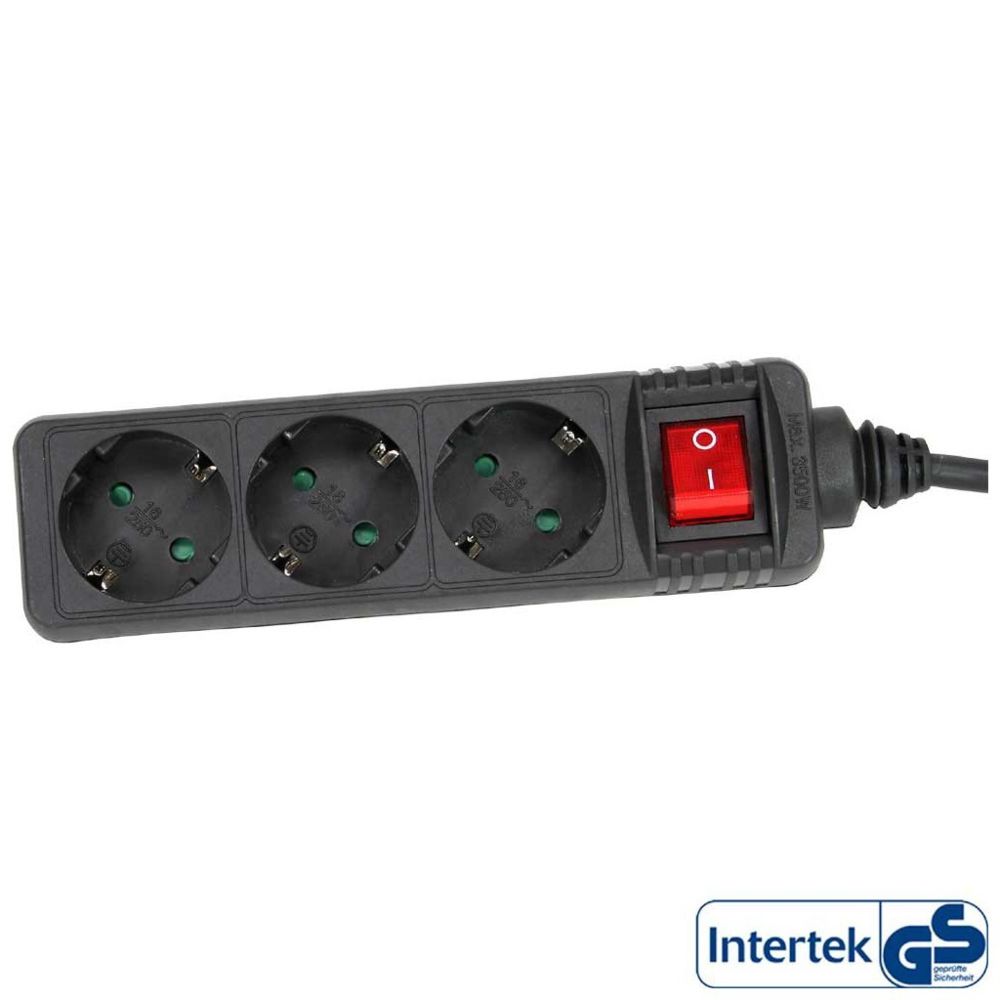 Inline - Barrette d'alimentation InLine® noire à 3 ports, 3x, type F, allemand avec commutateur de 5 m - Blocs multiprises